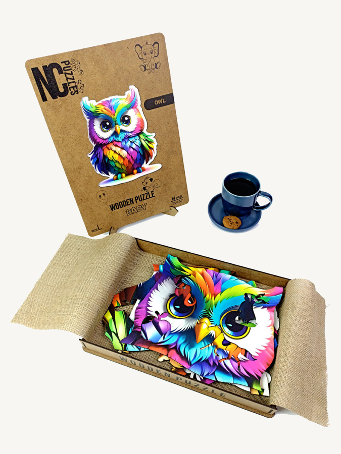 Owl (Baykus), 14 Parça Ahşap Puzzle, Bul Tak - 5