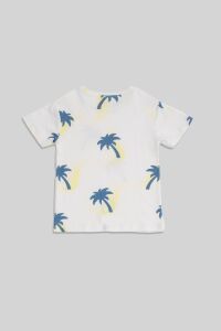 Palm Ekru Mavi Desenli Pamuklu Erkek Çocuk Tshirt - 4