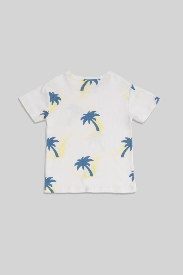 Palm Ekru Mavi Desenli Pamuklu Erkek Çocuk Tshirt - 4