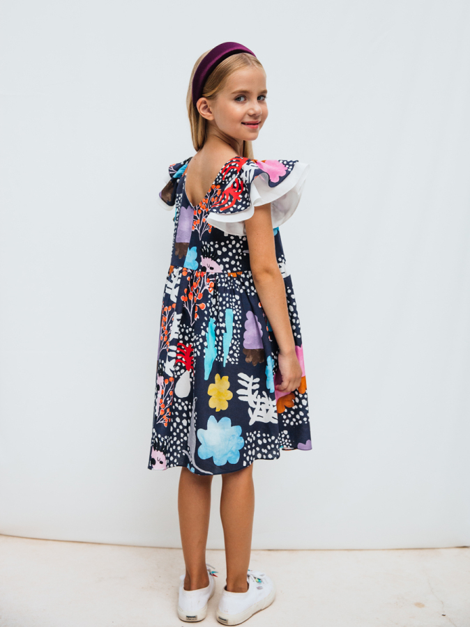 Pamuklu Desenli Kısa Kollu Kız Çocuk Elbise - 2