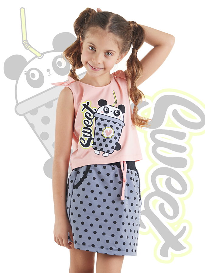 Panda Milkshake Kız Çocuk T-shirt Etek Takım - 1