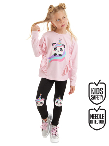 Panda Unicorn Kız Çocuk Fırfırlı T-shirt Tayt Takım - Denokids