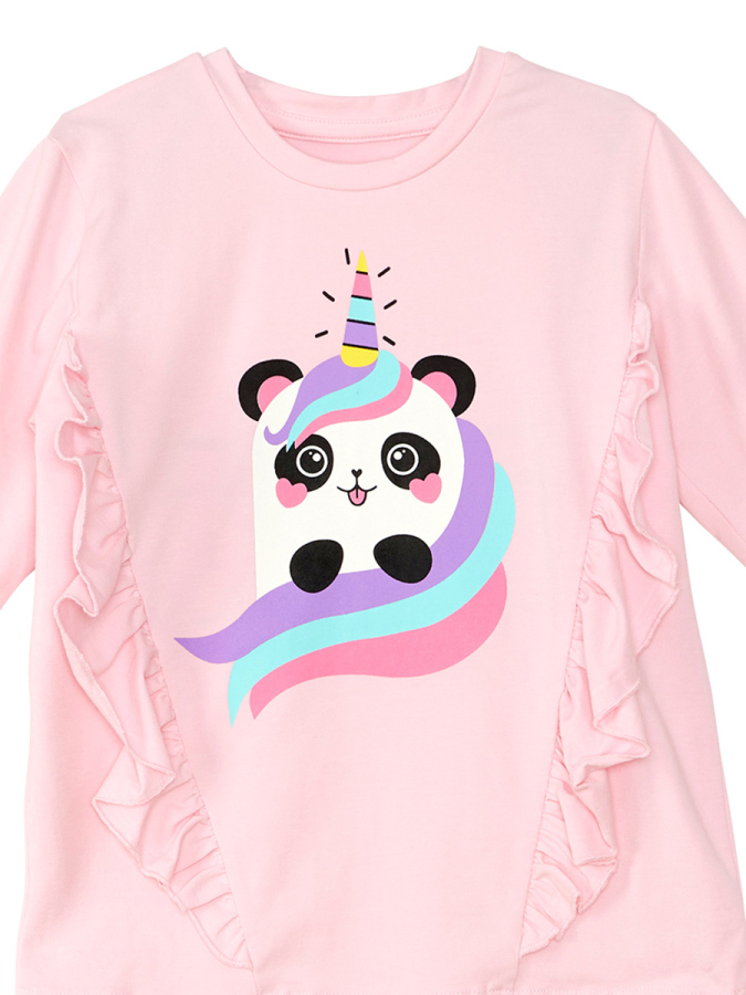 Panda Unicorn Kız Çocuk Fırfırlı T-shirt Tayt Takım - 8