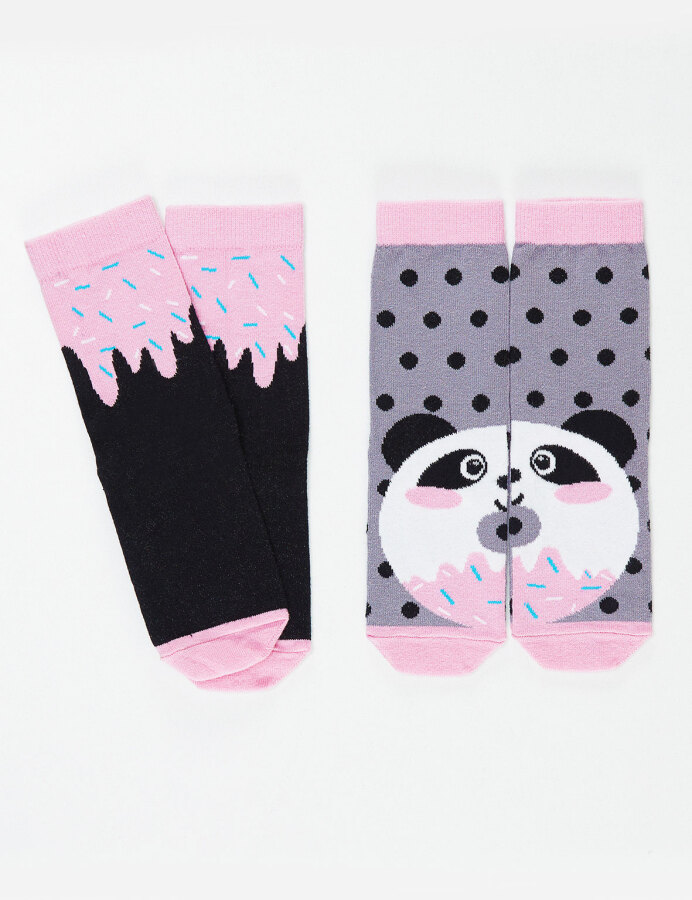 Panda&Crema Kız Soket Çorap 2'li Takım - 1