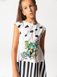 Papağan Desenli Pamuklu Kız Çocuk Elbise - 3