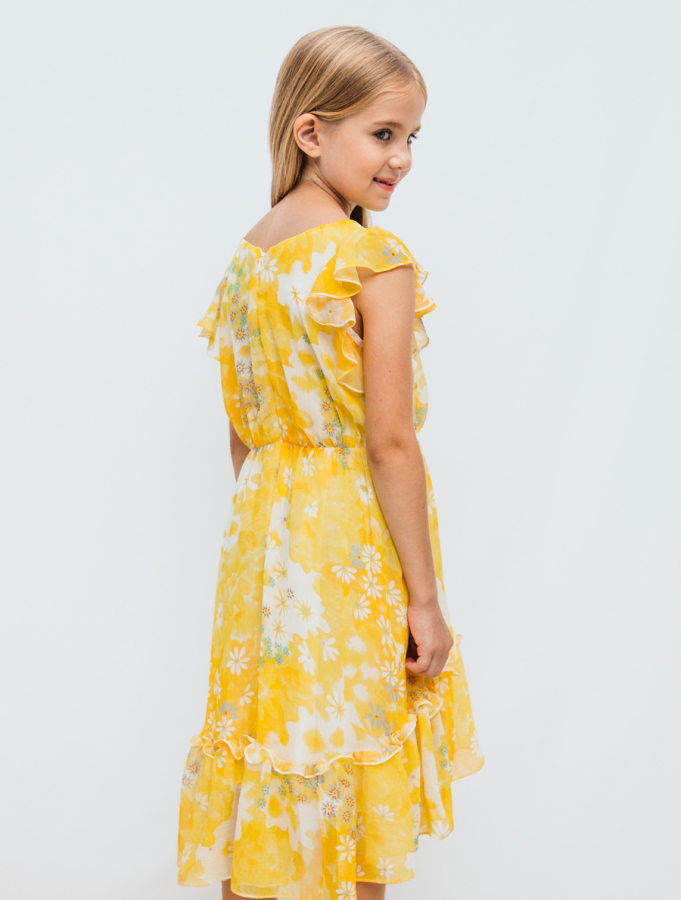 Papatya Desenli Şifon Kız Çocuk Elbise - 2