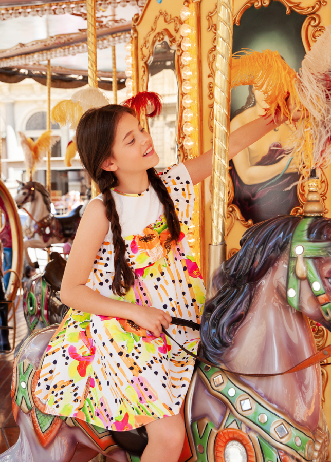 Papaya Desenli, Rahat Kalıp Kız Çocuk Elbise - 2