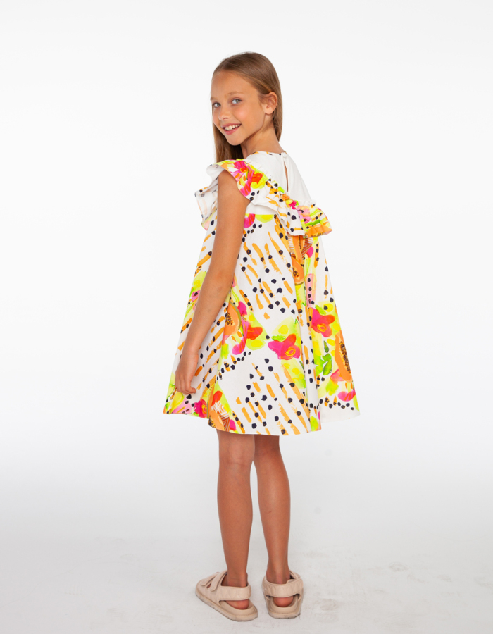 Papaya Desenli, Rahat Kalıp Kız Çocuk Elbise - 3