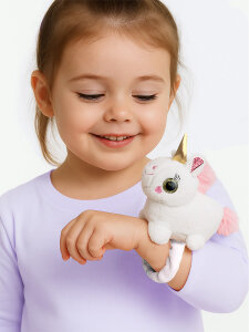 Parlak Gözlü Peluş Gri Unicorn Bileklik - 1
