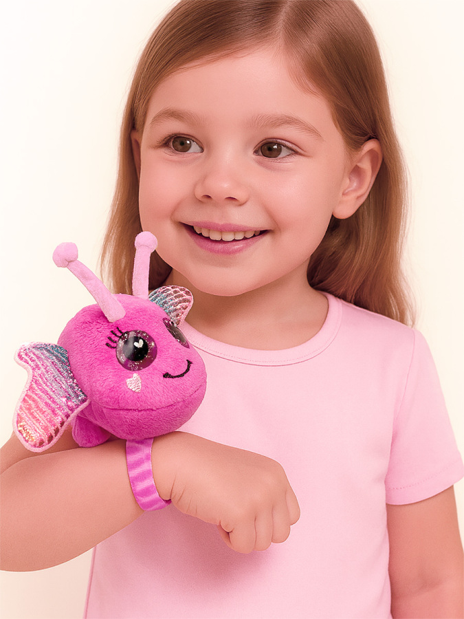Parlak Gözlü Peluş Pembe Kelebek Bileklik - 1