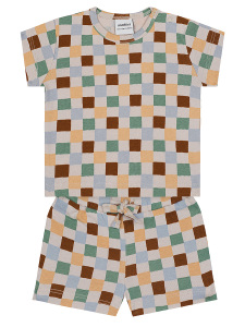 Pastel Damalar Kısa Kollu Tshirt Şort Set - 2