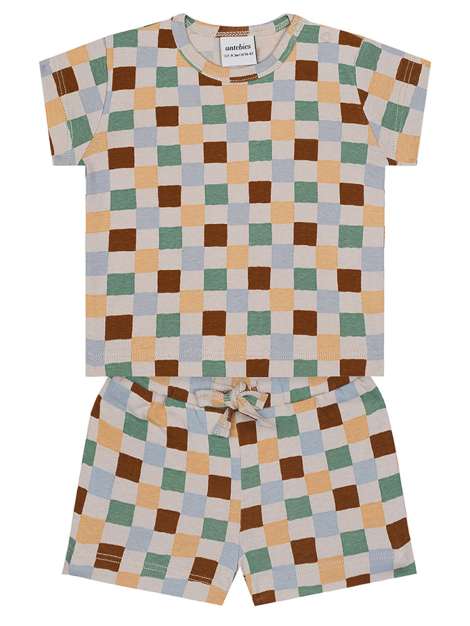 Pastel Damalar Kısa Kollu Tshirt Şort Set - 2