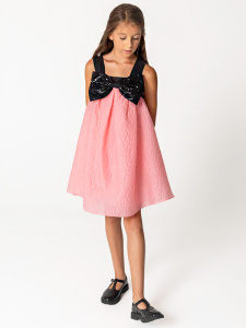 Payet Fiyonk Detaylı Pembe Jakar Kız Çocuk Elbise - SheShe