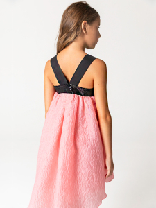 Payet Fiyonk Detaylı Pembe Jakar Kız Çocuk Elbise - 2