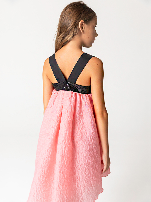 Payet Fiyonk Detaylı Pembe Jakar Kız Çocuk Elbise - 2