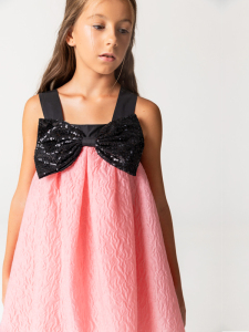 Payet Fiyonk Detaylı Pembe Jakar Kız Çocuk Elbise - 3