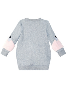 Gri Peluş Kollu Kız Çocuk Elbise - 4