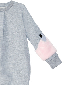 Gri Peluş Kollu Kız Çocuk Elbise - 5