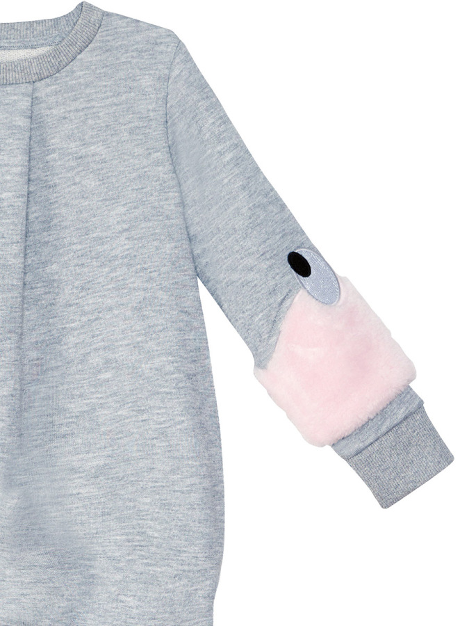 Gri Peluş Kollu Kız Çocuk Elbise - 5