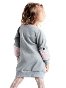 Gri Peluş Kollu Kız Çocuk Elbise - 2