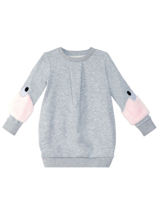 Gri Peluş Kollu Kız Çocuk Elbise - 3