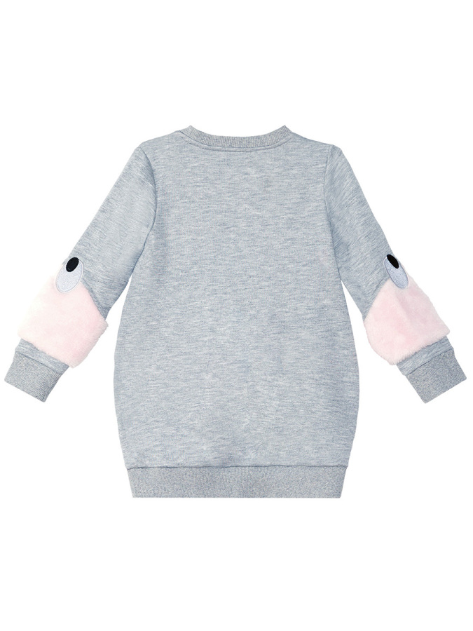 Gri Peluş Kollu Kız Çocuk Elbise - 4