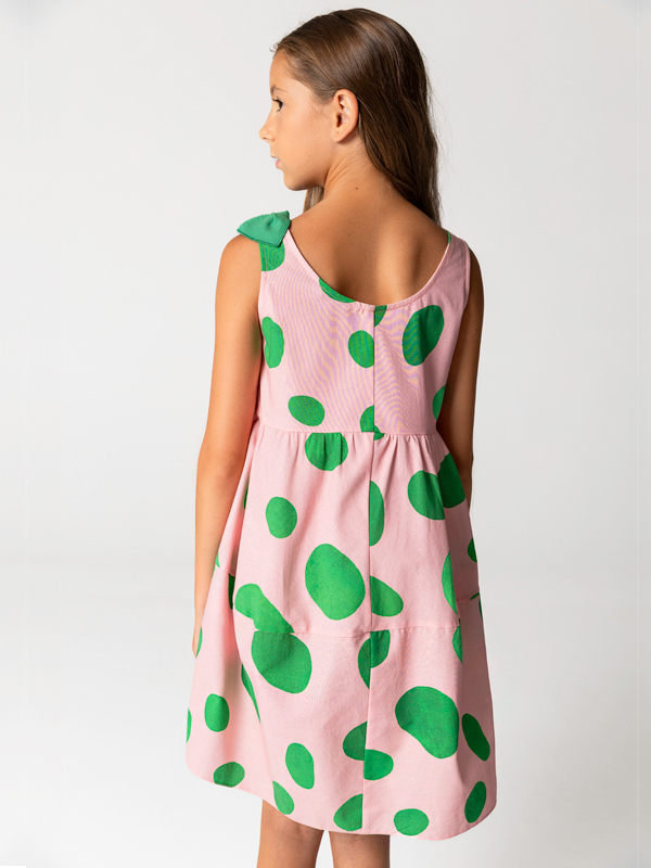 Pembe Benekli Kolsuz Pamuklu Kız Çocuk Elbise - 2