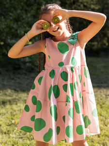 Pembe Benekli Kolsuz Pamuklu Kız Çocuk Elbise - 4