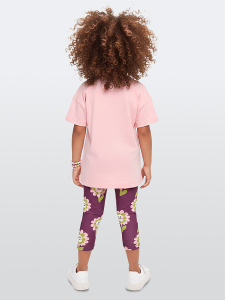 Pembe Çiçekler Kız Çocuk T-shirt Tayt Takım - 2