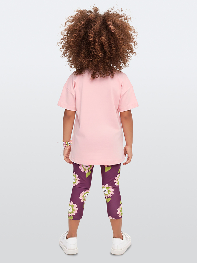 Pembe Çiçekler Kız Çocuk T-shirt Tayt Takım - 2