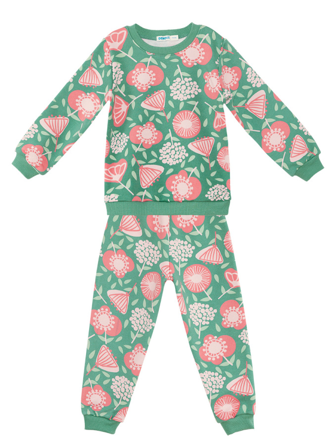 Pembe Çiçekli Kız Bebek Yeşil Eşofman Takım - 3