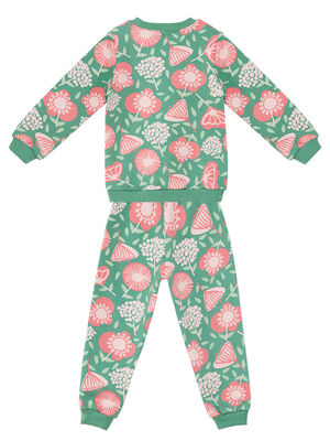 Pembe Çiçekli Kız Bebek Yeşil Eşofman Takım