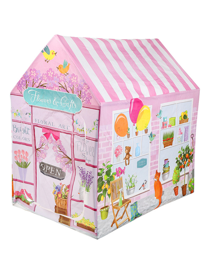 Pembe Çiçekli Kız Çocuk Oyun Evi Katlanabilir ve Eğlenceli Oyun Çadırı - 6