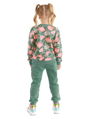 Pembe Çiçekli Kız Çocuk Yeşil Eşofman Takım