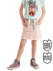 Pembe Denim Mini Kız Çocuk Etek - Denokids