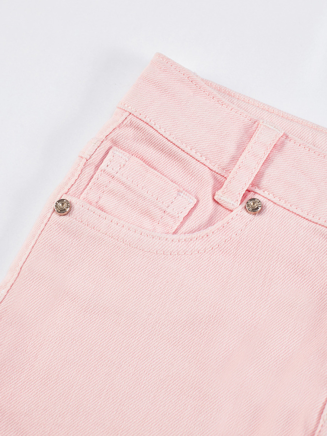 Pembe Denim Mini Kız Çocuk Etek - 5