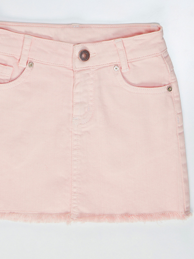 Pembe Denim Mini Kız Çocuk Etek - 6