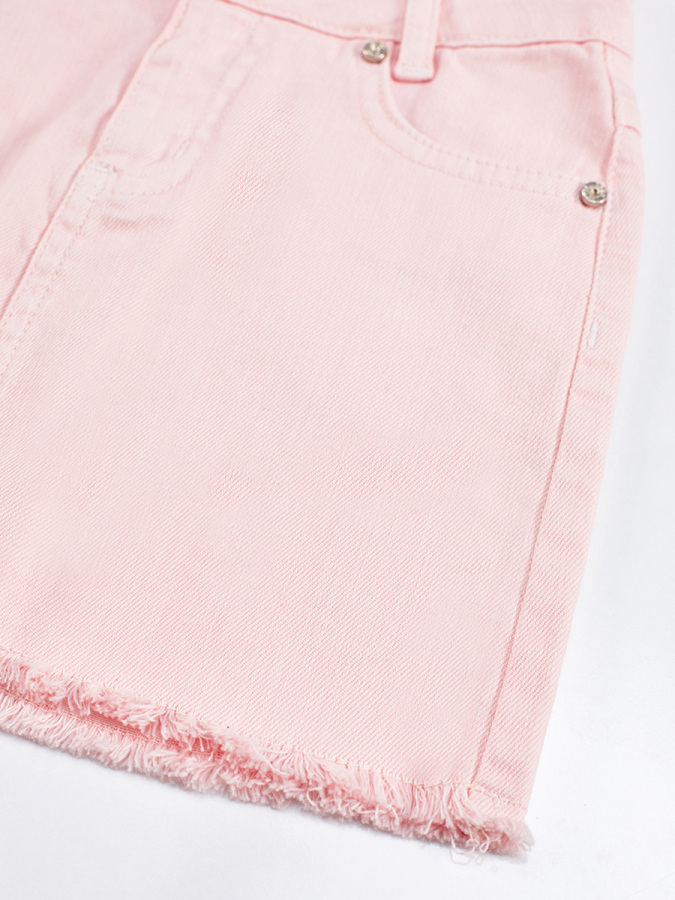 Pembe Denim Mini Kız Çocuk Etek - 7