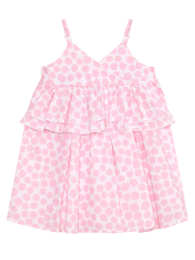 Pembe Puantiye Kız Çocuk Poplin Fırfırlı Askılı Elbise - 3