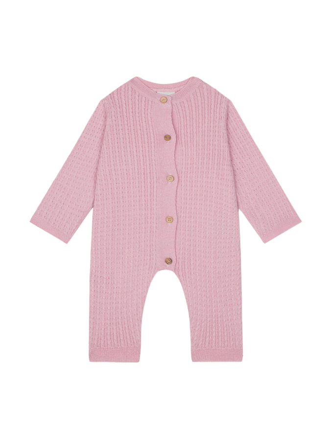 Pembe Triko Uzun Kollu Kız Bebek Patiksiz Tulum - 1