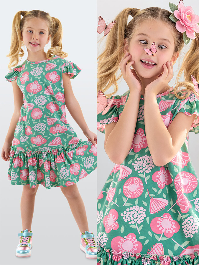 Pink Flowers Girl Dress - 1