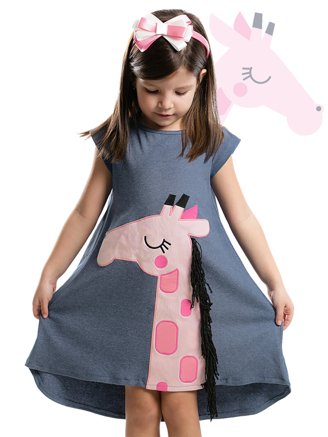 Pink Giraffe dress+Hair Band - 5