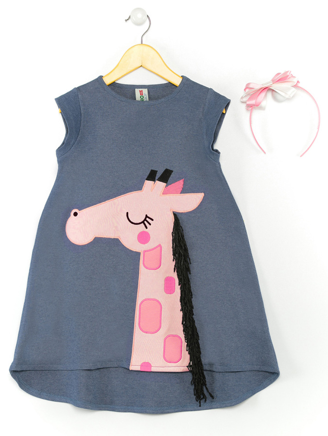 Pink Giraffe dress+Hair Band - 3