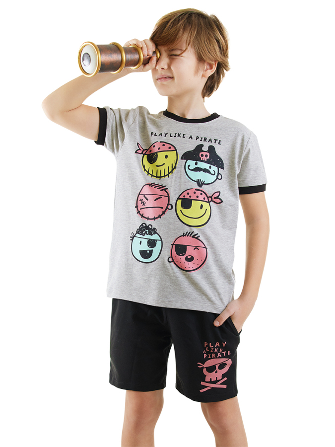 Pirate Boy Grey T-shirt&Shorts Set - 1