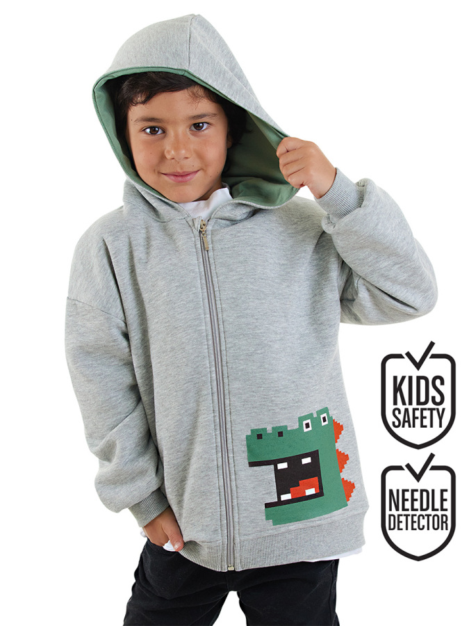Pixel Dino Boy Zip Up Hoodie - 1