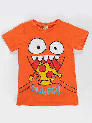 Pizza Boy Pamuklu Penye Erkek Çocuk Turuncu T-shirt - 3
