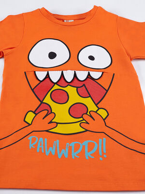 Pizza Boy Pamuklu Penye Erkek Çocuk Turuncu T-shirt - 5