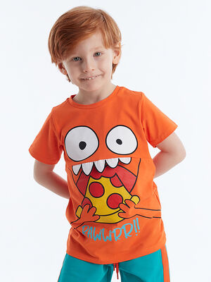 Pizza Boy Pamuklu Penye Erkek Çocuk Turuncu T-shirt