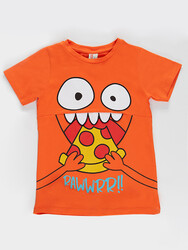Pizza Boy Pamuklu Penye Erkek Çocuk Turuncu T-shirt - Thumbnail