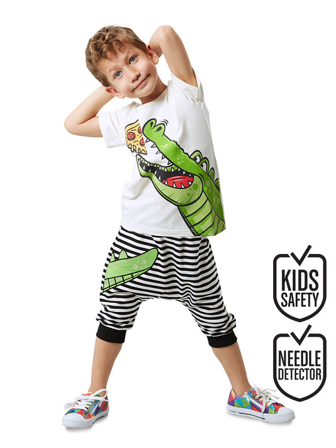 Pizza Timsah Erkek Çocuk T-shirt Kapri Şort Takım - 1